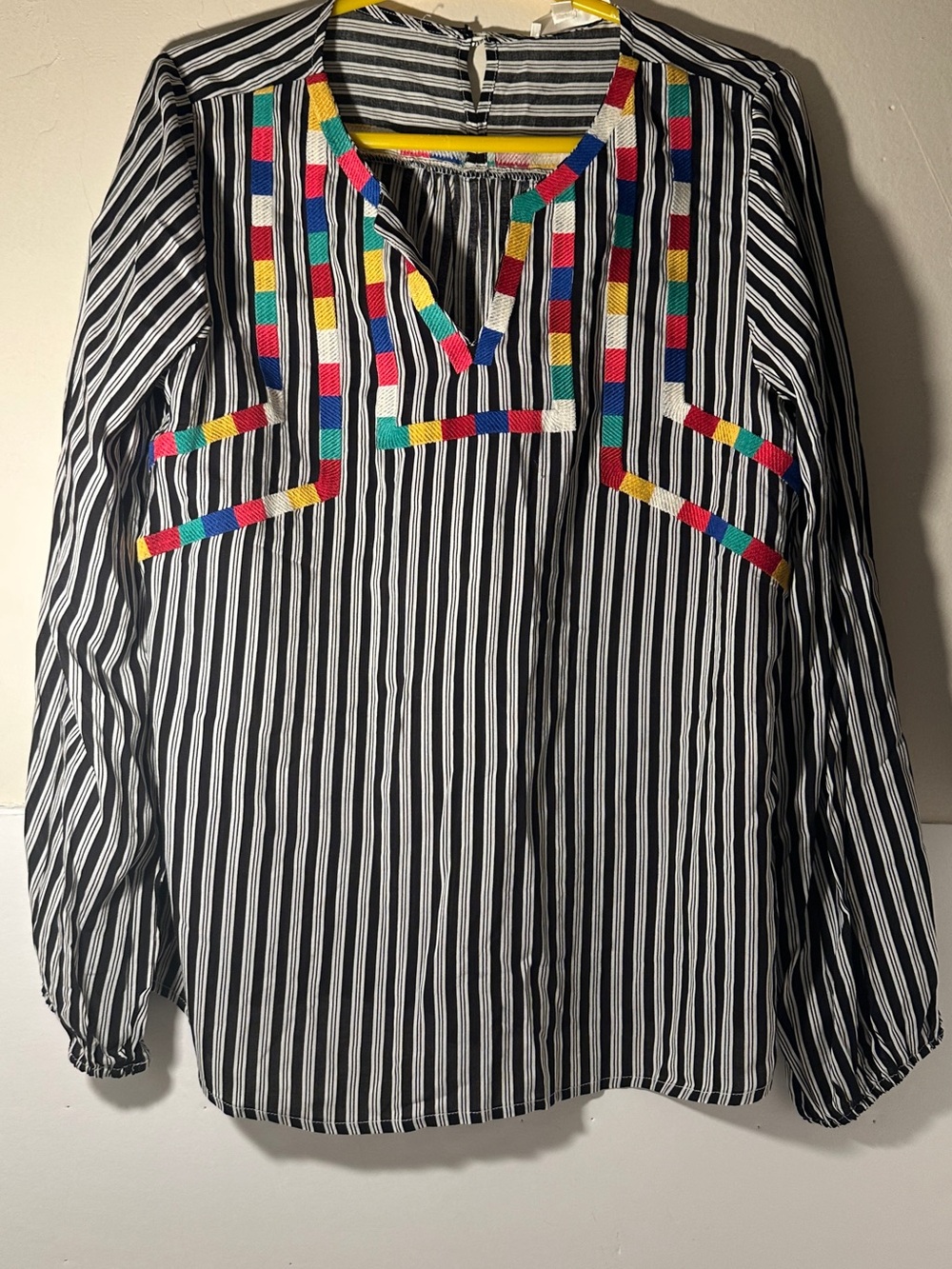 Andree Black & White Striped Tunic with Bright Multicolor Trim